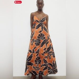 H&M Orange & Black Spaghetti Strap Long Dress - M